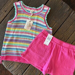 Jessica Simpson NWT Striped Knit Tank and Pink Shorts & Shirt Set Girls Size 12